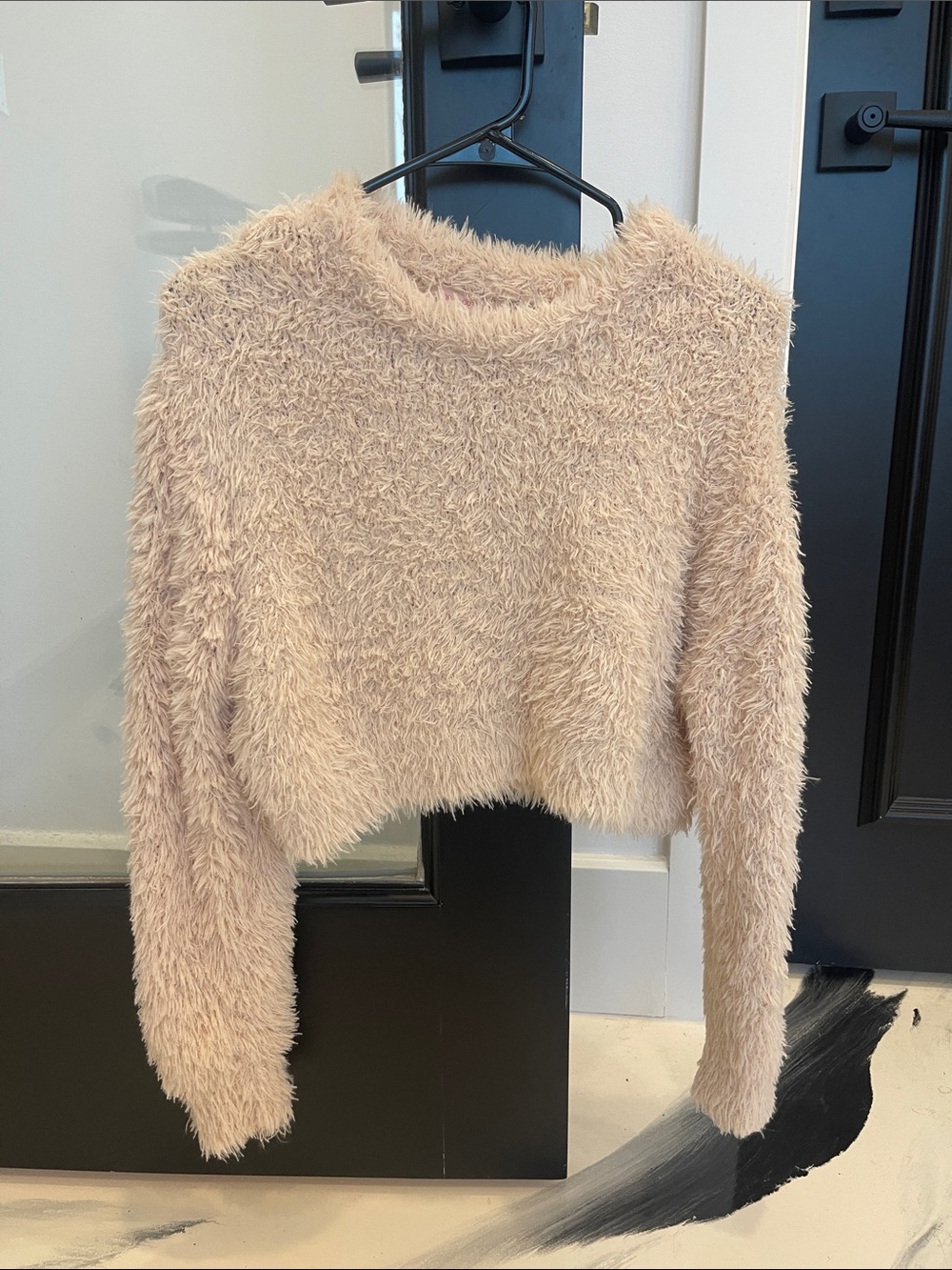 Urban Outfitters Cropped Fuzzy Sweater in Beige